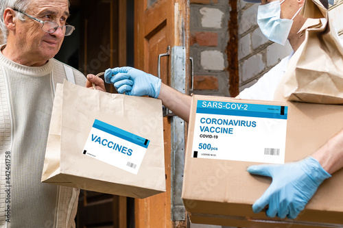 Concept of covid vaccine, Boxes of coronavirus vaccine photo