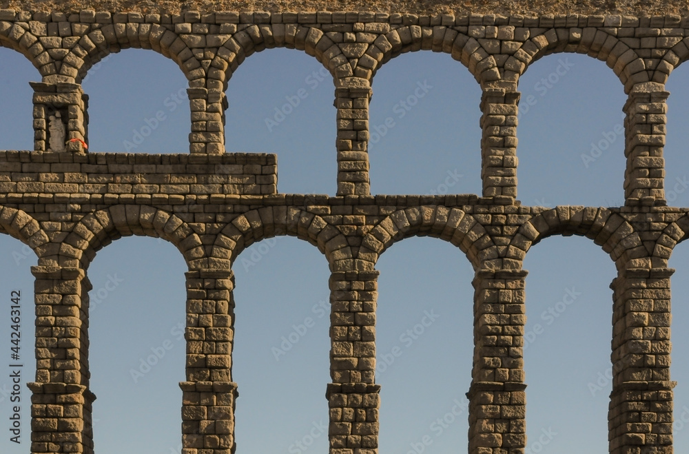Aqueduct of Segovia, Spain, with blue clear sky Aqueduct of Segovia, Spain, with blue clear sky