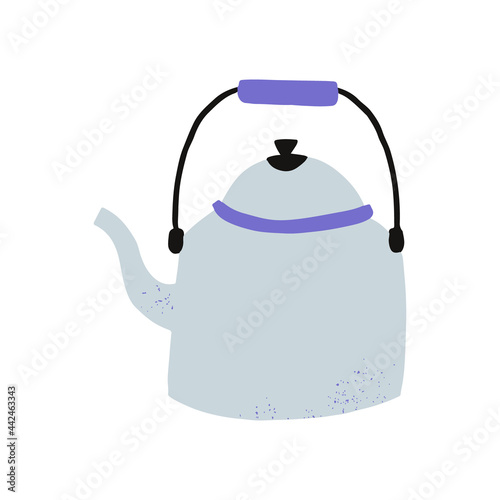 Hand drawn cute vintage retro tea kettle modern kitchen tools flat icon vector illustration