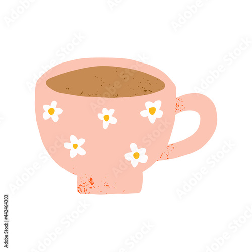 Hand drawn floral trendy modern teacup with cute flowers ornaments in Scandinavian style illustration