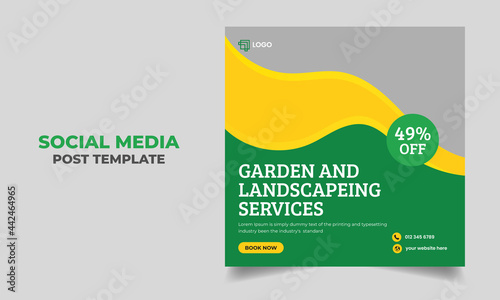 Lawn Mower Garden or Landscaping Service Social Media Post and Web Banner Template.