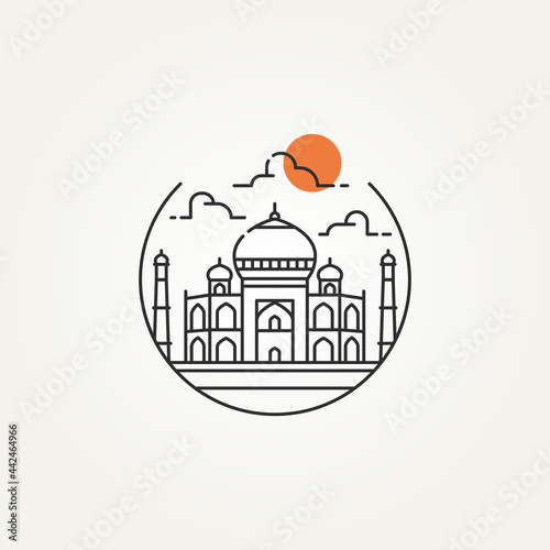 taj mahal outline minimalist line art icon logo template vector illustration design. simple modern landmark, mosque, monument icon logo concept