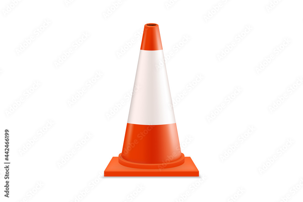 Traffic cone on white background, Orange road warning cone Traffic cone on white background, Orange road warning cone