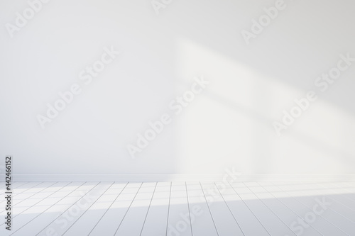 Empty white room with wooden floor. 3d rendering