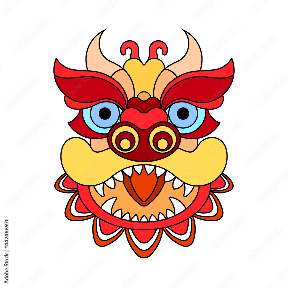 Fototapeta premium Chinese New Year Lion Dance Head. Flat vector illustration.