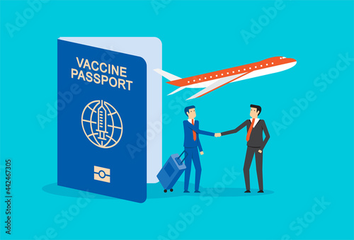 Businessman travel with vaccine coronavirus COVID-19 passport