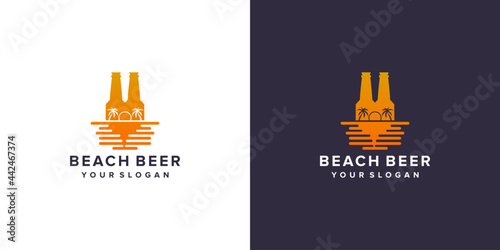 beach with beer logo design