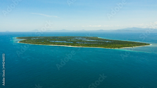 Tropical landscape: island with beautiful beach by turquoise water view from above. Great Santa Cruz island. Zamboanga, Mindanao, Philippines. Summer and travel vacation concept. © Alex Traveler