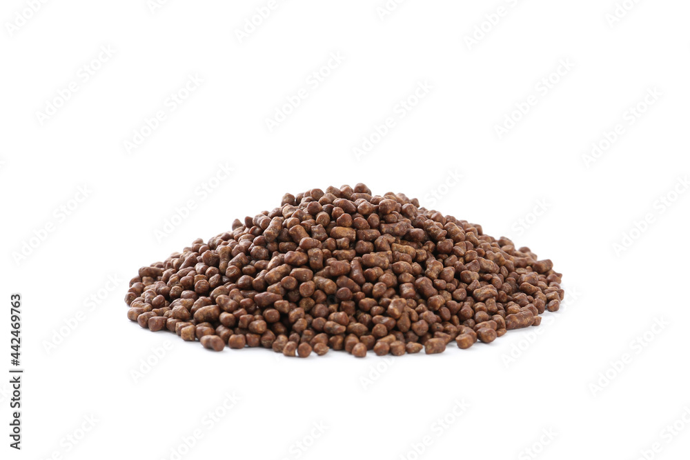 Pile of buckwheat tea granules on white background Pile of buckwheat tea granules on white background