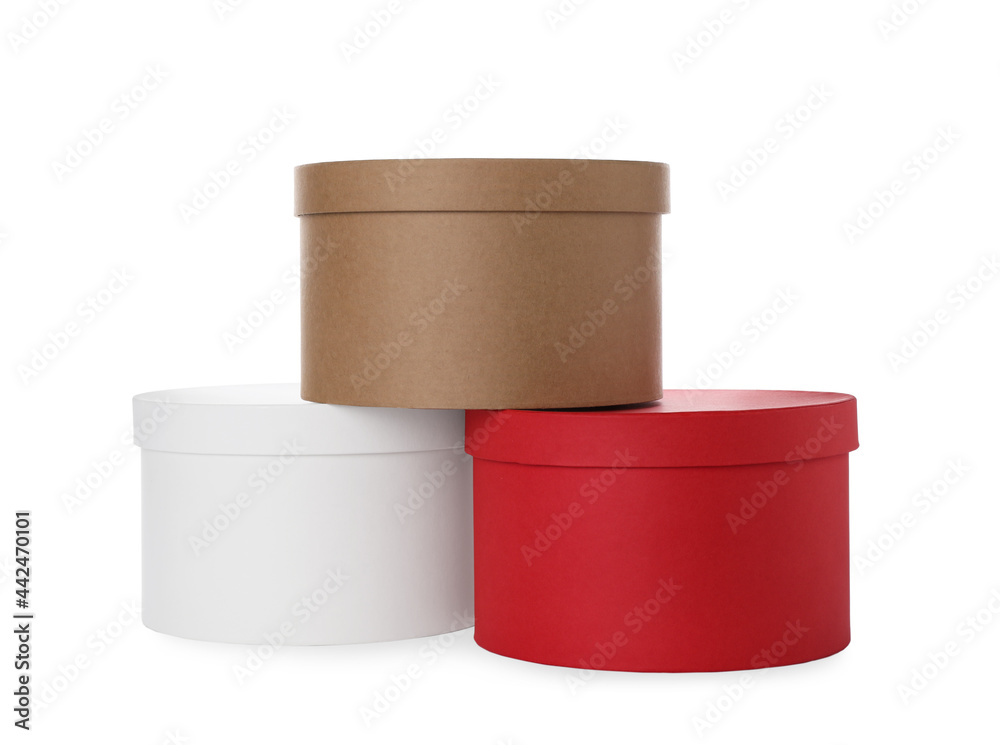 Different elegant gift boxes on white background Different elegant gift boxes on white background
