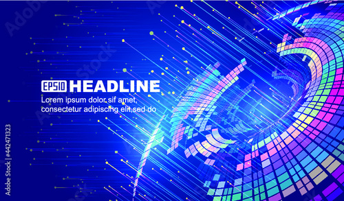 Colored spiral blocks emit light on Internet tech tech background.