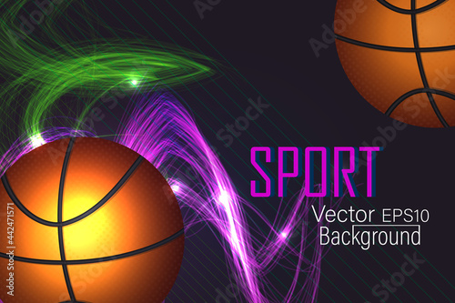 Abstract banner basketball ball in neon lines.