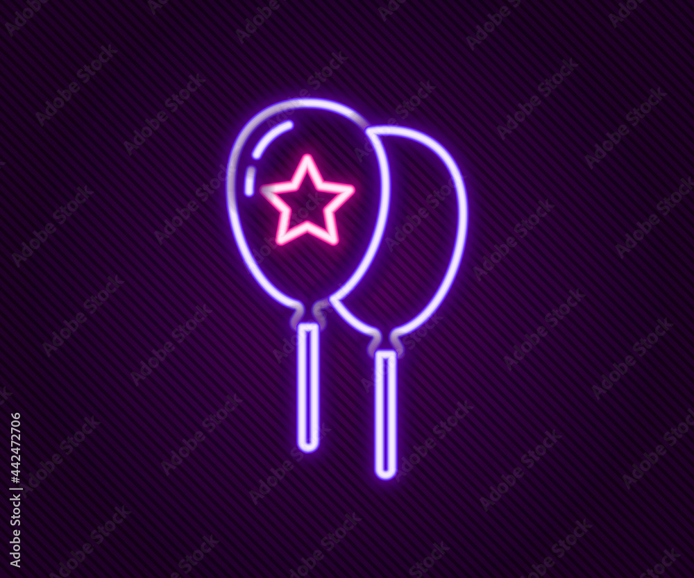 Glowing neon line Balloons with ribbon icon isolated on black background. Happy Easter. Colorful outline concept. Vector Glowing neon line Balloons with ribbon icon isolated on black background. Happy Easter. Colorful outline concept. Vector
