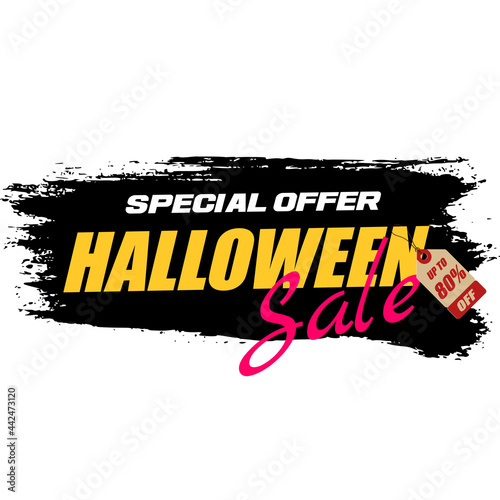 Halloween sale banner template with special offer and discount up to 80 percent off. Vector illustration on white background