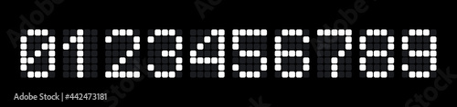 Digital numbers set for scoreboards, electronic watches, calculators or electronic scales. Vector illustration on black background