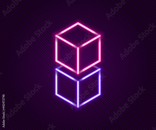 Glowing neon line Blockchain technology icon isolated on black background. Cryptocurrency data. Abstract geometric block chain network technology business. Colorful outline concept. Vector