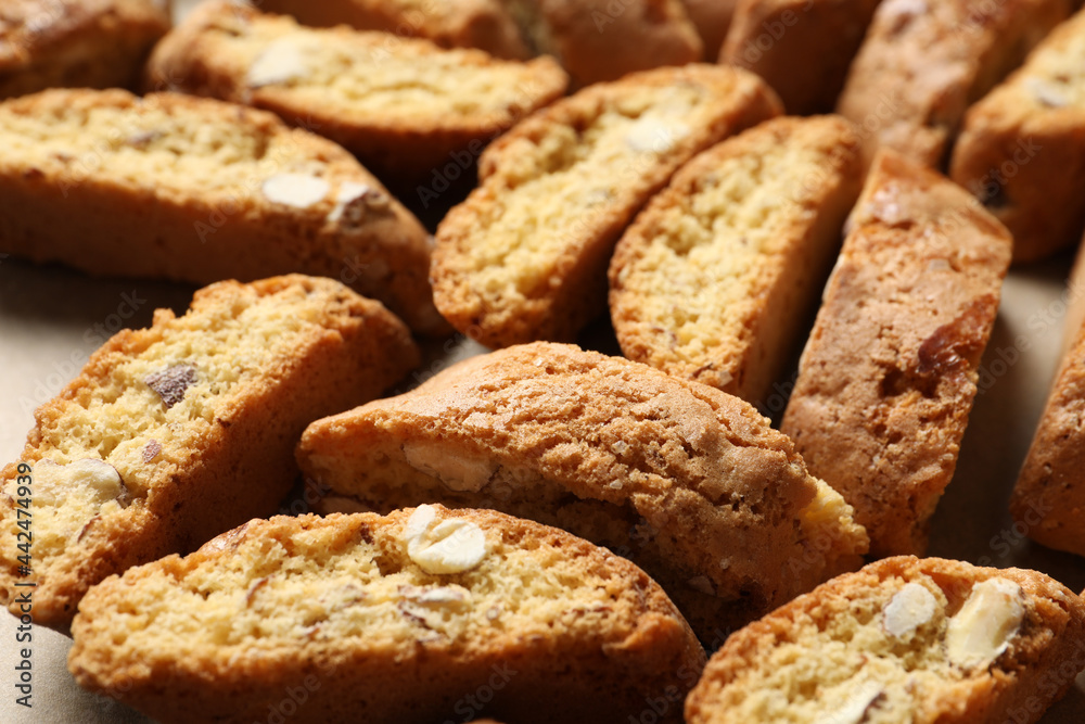 Traditional Italian almond biscuits (Cantucci), closeup view Traditional Italian almond biscuits (Cantucci), closeup view