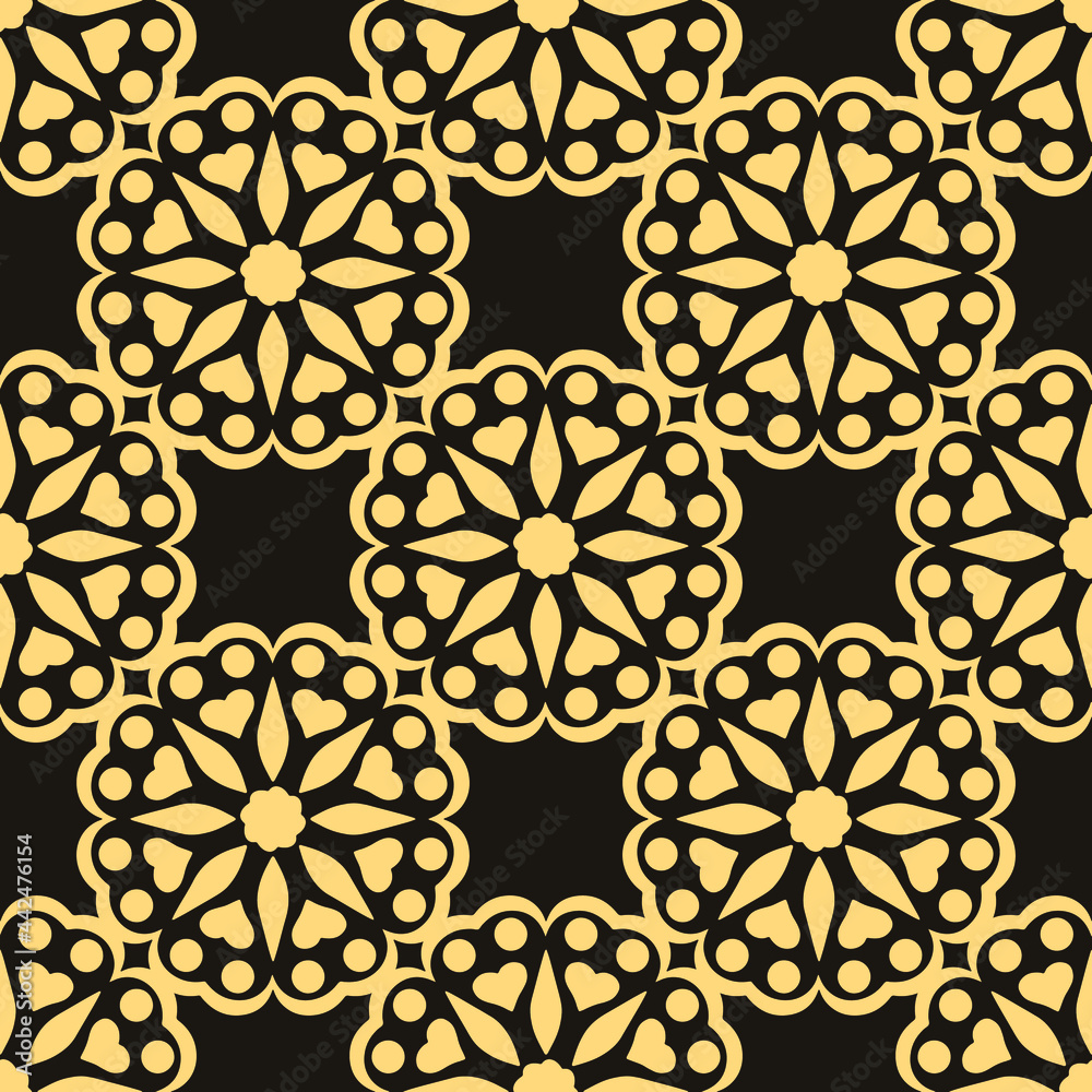 Golden Mandala pattern. Gold  geometric greek vector seamless pattern. Textured ornamental abstract background. Beautiful ornate design. Modern repeat surface backdrop. 