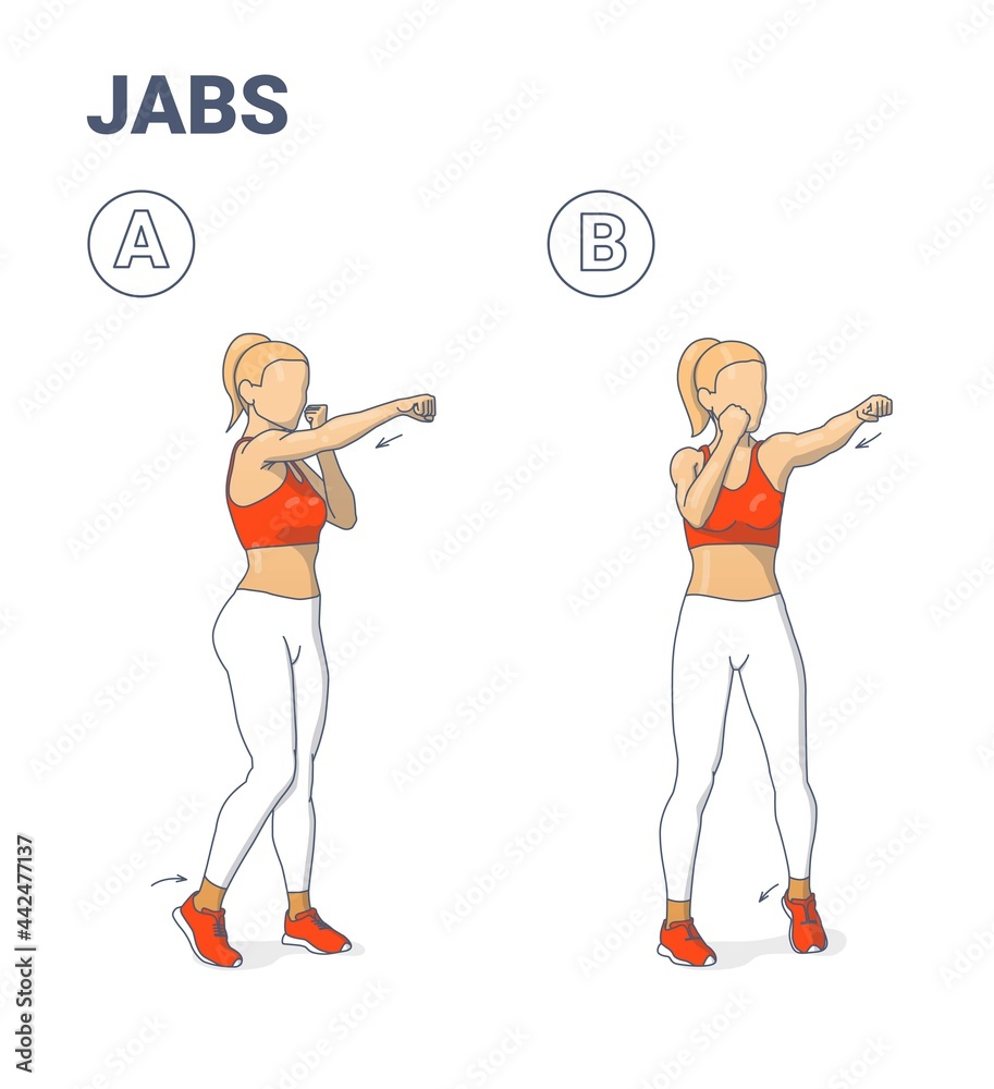 Girl Doing Jabs Exercise Fitness Home Workout Guidance Illustration. Woman  Boxing Move Jab Punch. vector de Stock | Adobe Stock