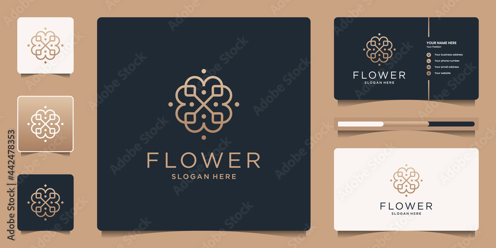 Minimalist flower logo ornament with line art style. Luxury template business card design. Minimalist flower logo ornament with line art style. Luxury template business card design.