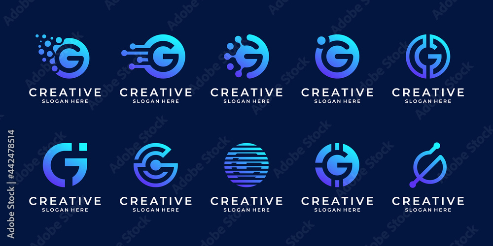 Set of abstract letter G logo template. Creative initial icon for ...