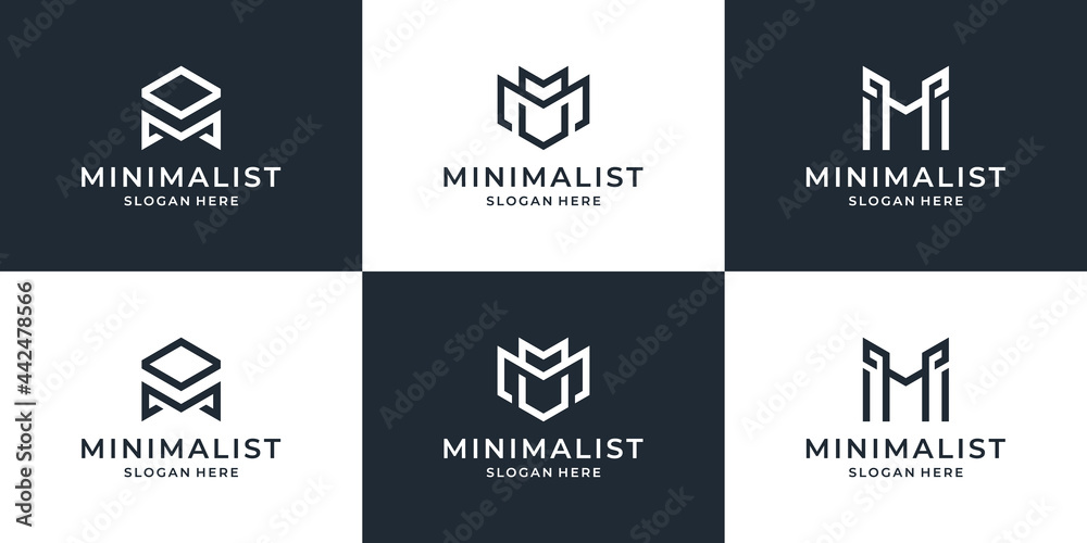 Fototapeta premium Collection of letter M line logo design template. Creative minimal monogram symbol universal elegant premium business logotype.
