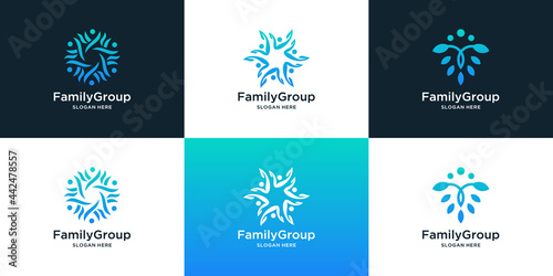 Collection of people family and community logo design for social group and family care.