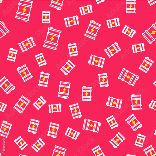 Line Bio fuel barrel icon isolated seamless pattern on red background. Eco bio and canister. Green environment and recycle. Vector