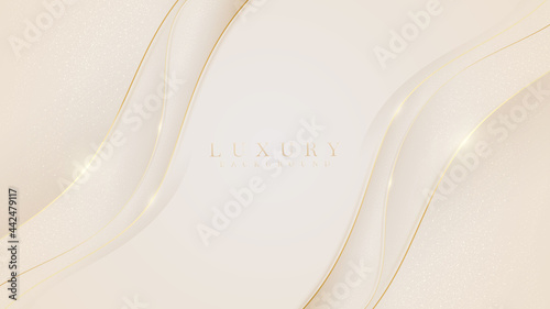 Curve golden line luxury background on cream pastel color. Cover template vector illustration.