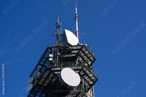 Close-up of tower at local mountain Uetliberg Felsenegg on a sunny summer day. Photo taken June 29th, 2021, Zurich, Switzerland. photo