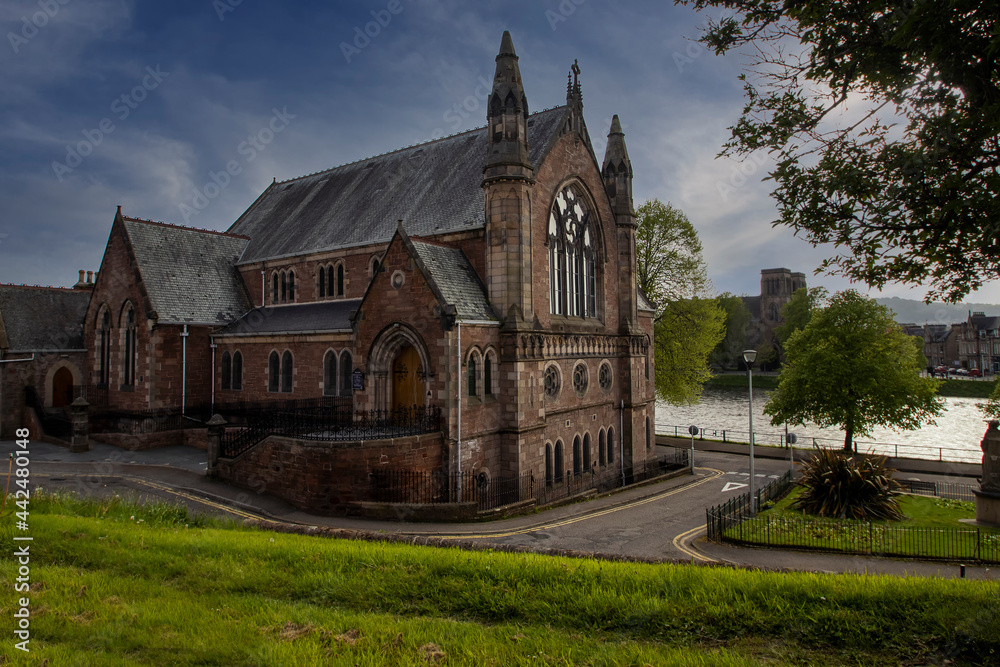 Ness Bank Church on the banks of the River Ness in Inverness, Scotland, UK