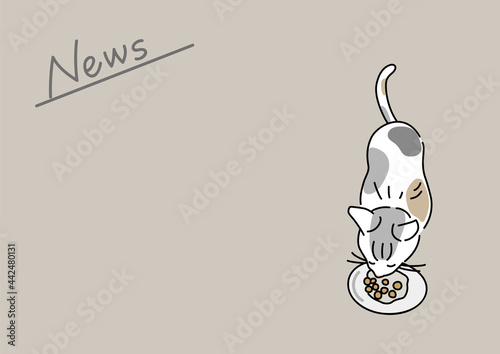 食事中の猫が描かれたお知らせのイラストメッセージカード