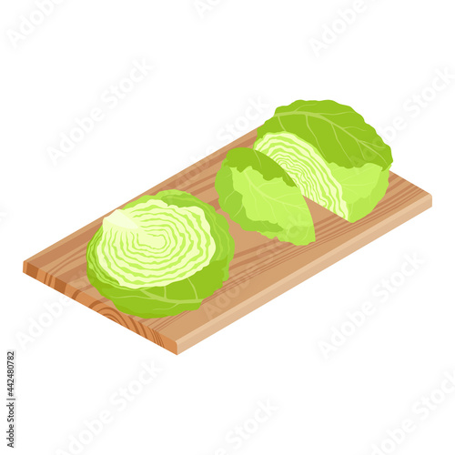 Cabbage and cutted cabbage on wooden chopping board