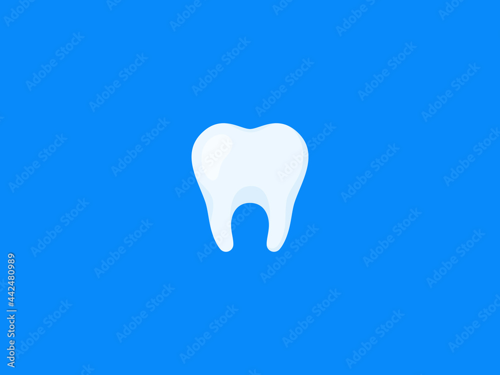 Tooth icon on blue background. Dental, medicine and health. Teeth protection. Vector illustration