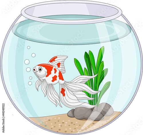 Cartoon goldfish swimming in fishbowl