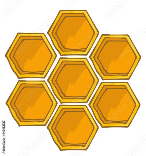 Hexagonal beehive for bees, cells with sweet honey
