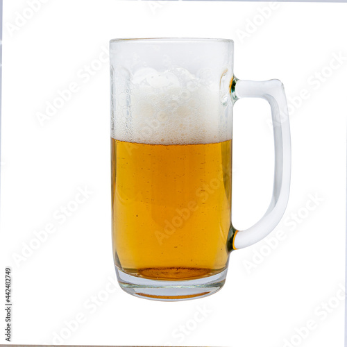 Glass mug half filled with beer. Object for project and design isolated on a white background.
