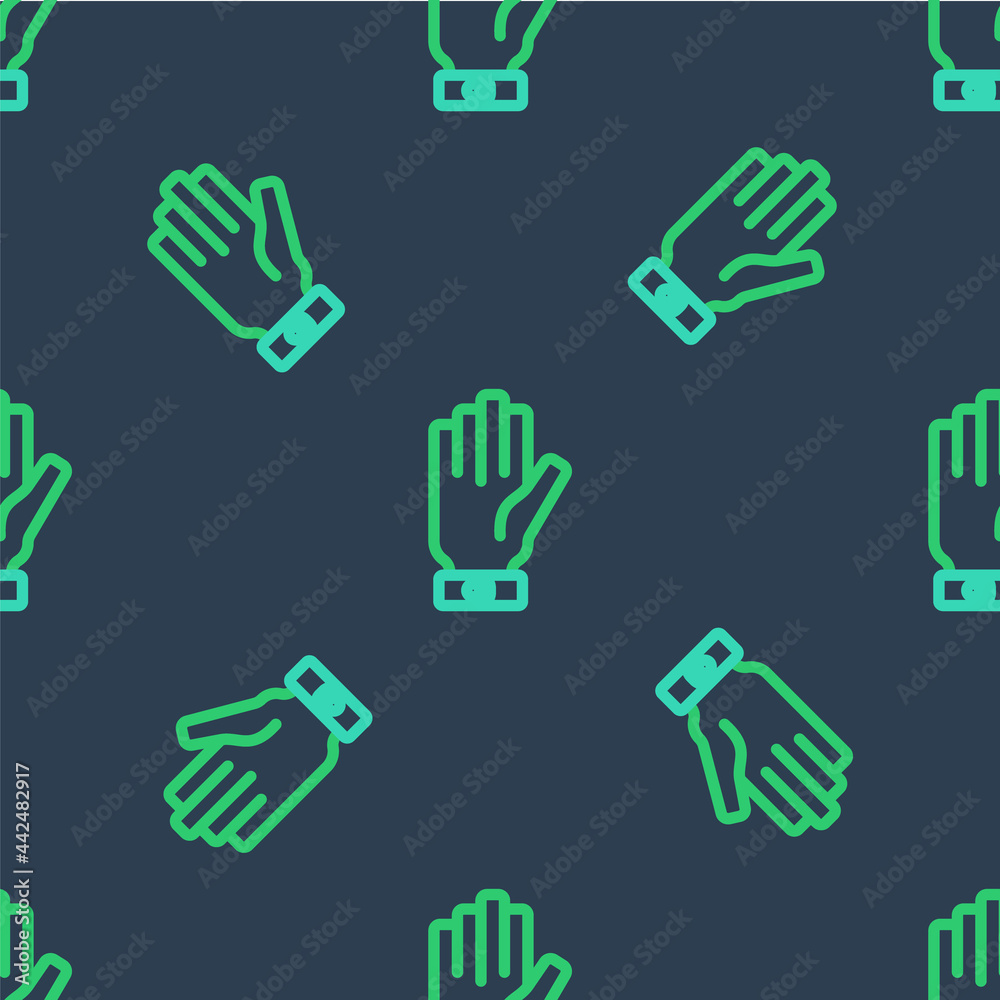 Line Firefighter gloves icon isolated seamless pattern on blue background. Protect gloves icon. Vector