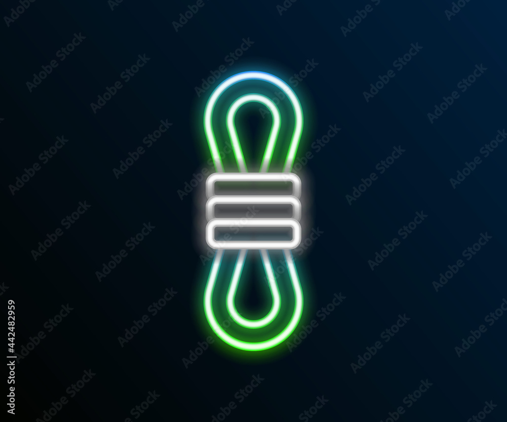 Glowing neon line Climber rope icon isolated on black background. Extreme sport. Sport equipment. Colorful outline concept. Vector Glowing neon line Climber rope icon isolated on black background. Extreme sport. Sport equipment. Colorful outline concept. Vector