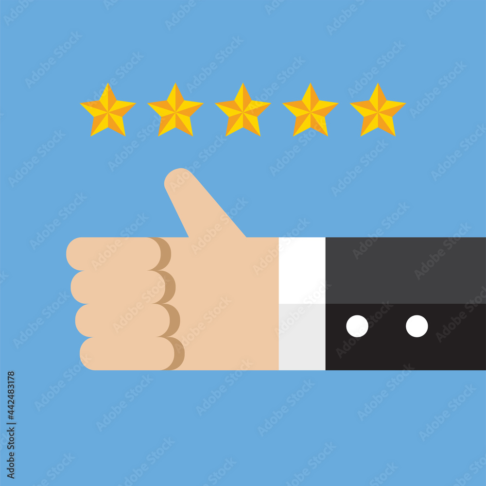 Thumb up with five star rating Thumb up with five star rating