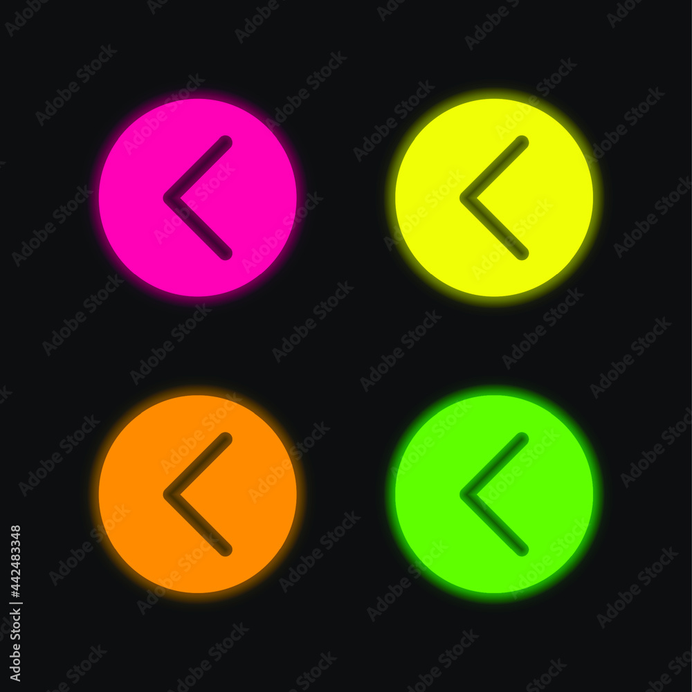 Arrow Pointing Left Inside A Circle four color glowing neon vector icon Arrow Pointing Left Inside A Circle four color glowing neon vector icon