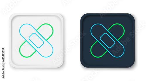 Line Crossed bandage plaster icon isolated on white background. Medical plaster, adhesive bandage, flexible fabric bandage. Colorful outline concept. Vector