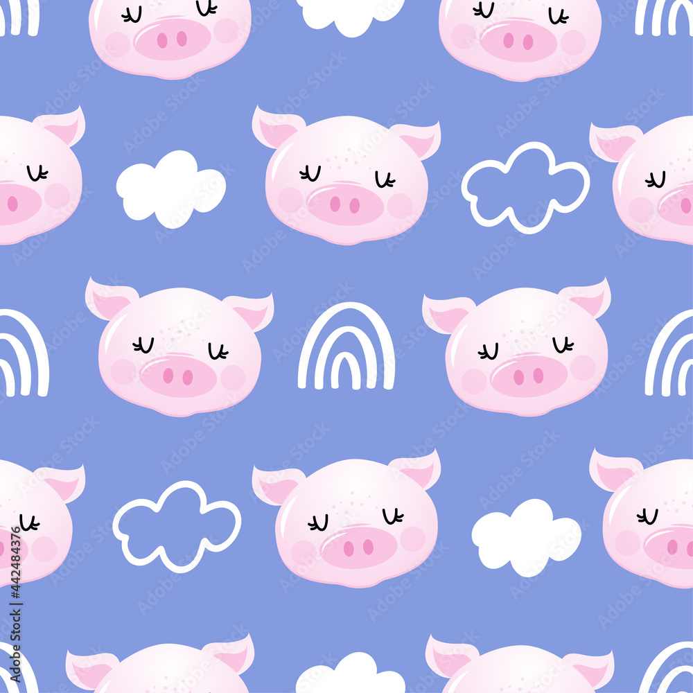 Pig pattern. Good night, sweet dreams - funny hand drawn doodle, seamless pattern. Lettering poster or t-shirt textile graphic design. wallpaper, wrapping paper, blu background. Pig pattern. Good night, sweet dreams - funny hand drawn doodle, seamless pattern. Lettering poster or t-shirt textile graphic design. wallpaper, wrapping paper, blu background.