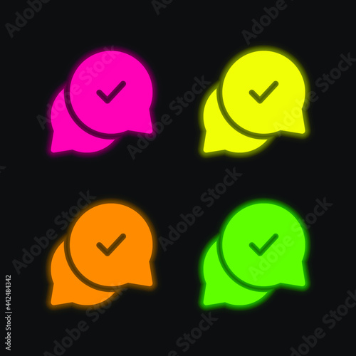 Approval four color glowing neon vector icon
