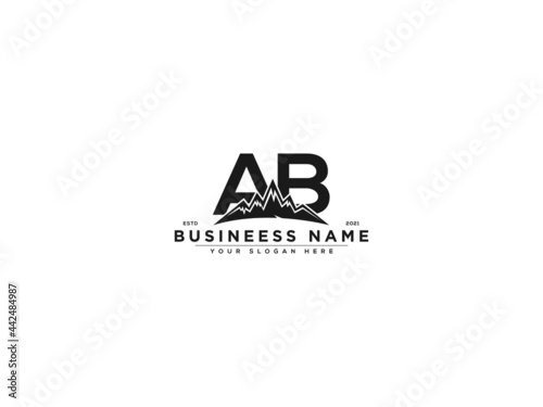 Letter AB Logo, mountain ab logo icon vector for river forest hill landscape silhouette image design