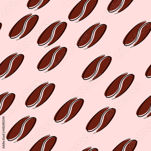 Coffee pattern. Vector coffee beans. Seamless brown coffee wallpaper.