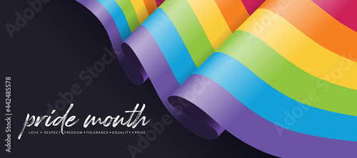 Pride month concept with rainbow pride flag waving on black background vector design