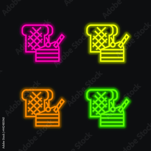 Bakery four color glowing neon vector icon
