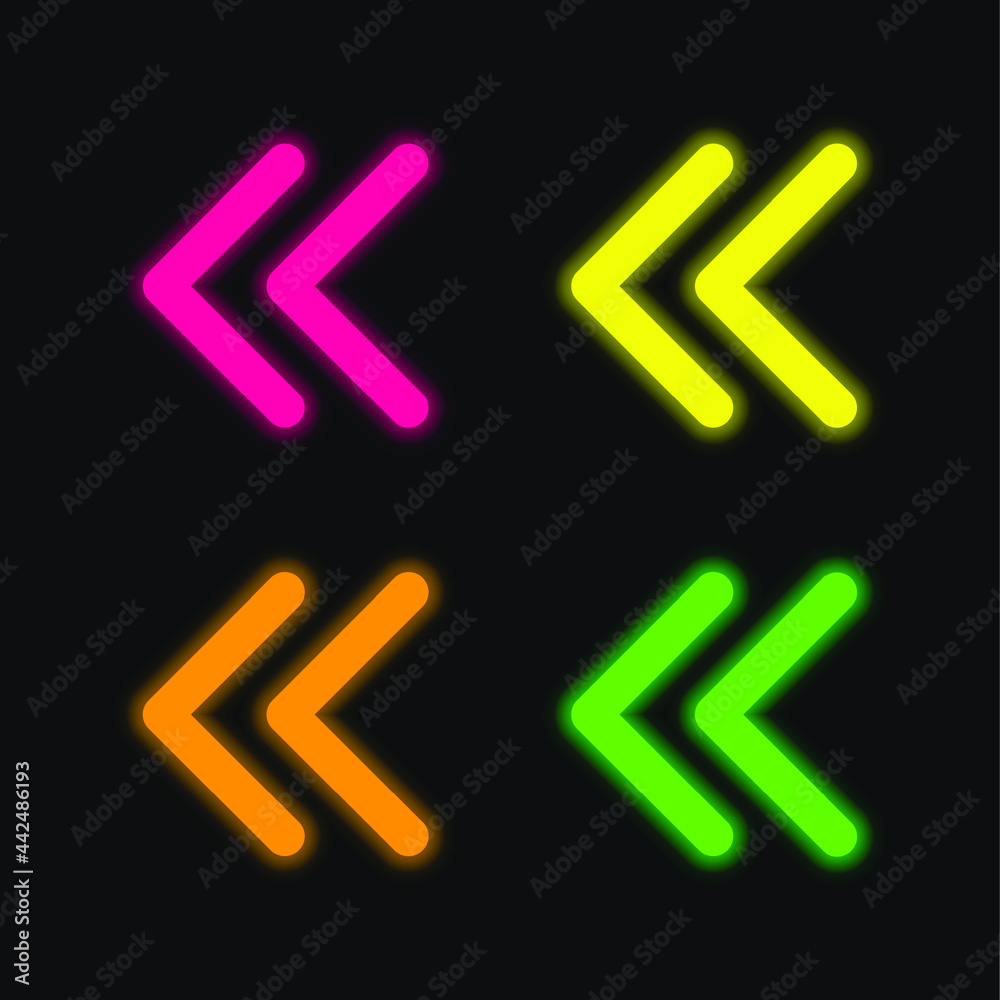 Arrowheads Of Thin Outline To The Left four color glowing neon vector icon Arrowheads Of Thin Outline To The Left four color glowing neon vector icon