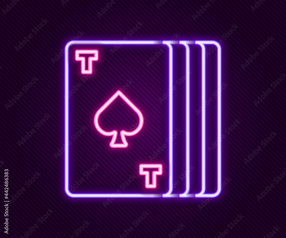 Glowing neon line Deck of playing cards icon isolated on black background. Casino gambling. Colorful outline concept. Vector Glowing neon line Deck of playing cards icon isolated on black background. Casino gambling. Colorful outline concept. Vector
